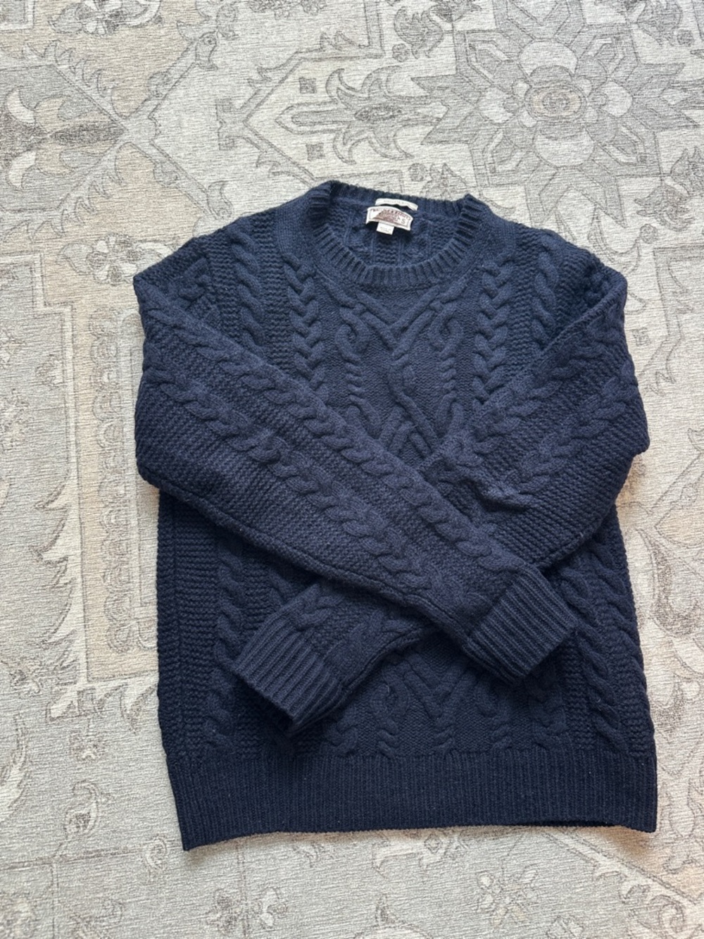 Wallace & Barnes 100% Wool Navy Cable-Knit Men's Sweater in S